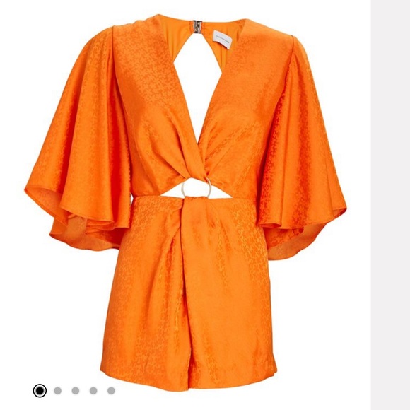 Significant Other Isabel Orange Floral Jacquard Cut-Out Romper - Picture 3 of 5